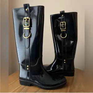 Coach Tasha Rain Boots with Signature Gold Buckle