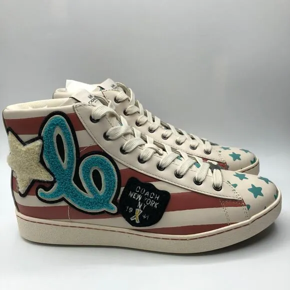 Coach Womens Lace Up Low Top Star Print Canvas Sneakers White Size 9.5