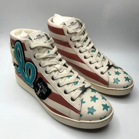 Coach Womens Lace Up Low Top Star Print Canvas Sneakers White Size 9.5