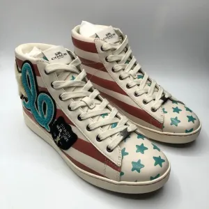 Coach Womens Lace Up Low Top Star Print Canvas Sneakers White Size 9.5