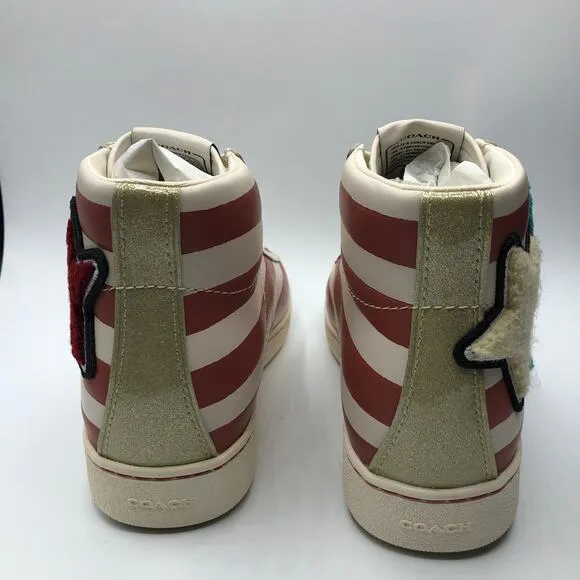 Coach Womens Lace Up Low Top Star Print Canvas Sneakers White Size 9.5