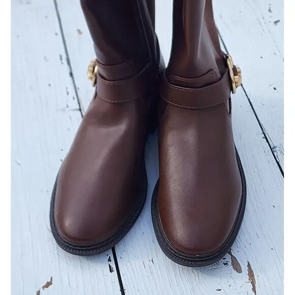 Coach Women's Walnut Farrah Leather Riding Boots Sz 5 Eu 35.5
