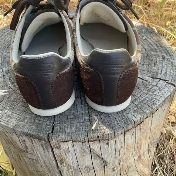 Coach Brown Suede Signature Canvas Lace Up Sneakers 5