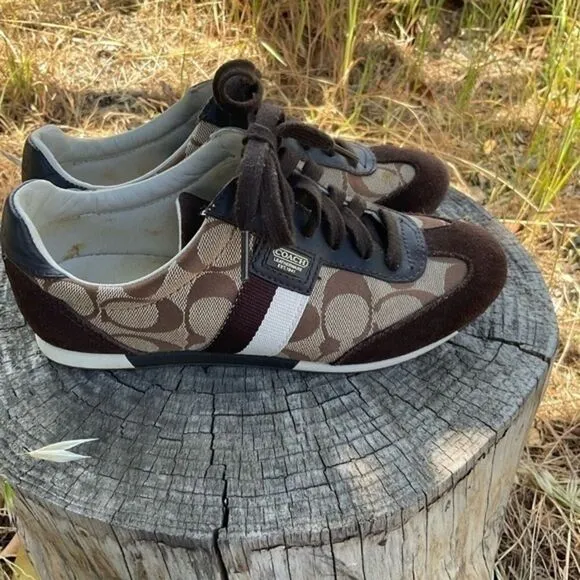 Coach Brown Suede Signature Canvas Lace Up Sneakers 5