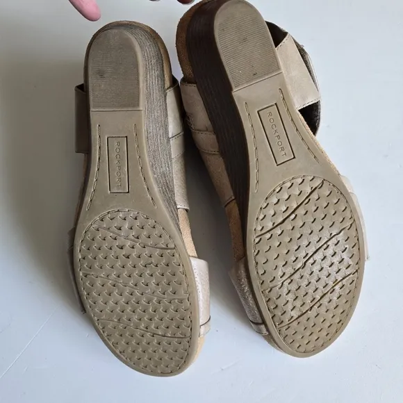 Cobb Hill by Rockport Hollywood 2 Piece Cuff Open Toe Wedge Sandals Khaki Sz 10