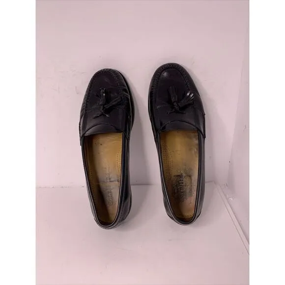 Cole Haan # 03506 Men's 10.5 D Black Shiny Leather Pinch Tassel Loafers Shoes