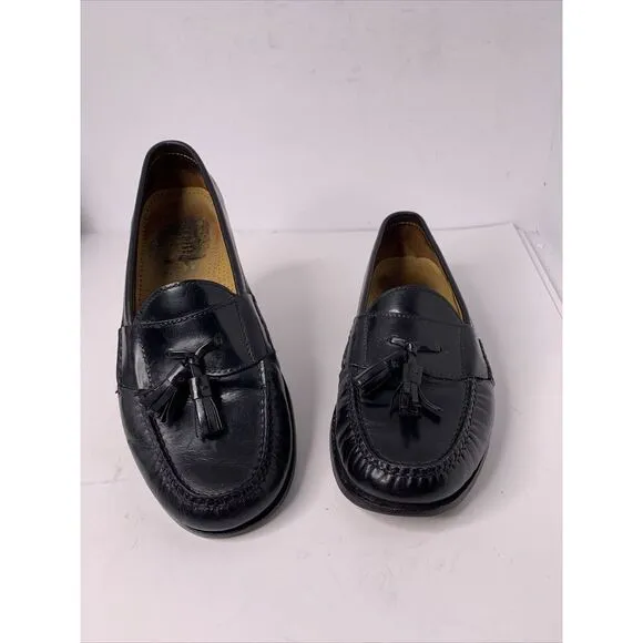 Cole Haan # 03506 Men's 10.5 D Black Shiny Leather Pinch Tassel Loafers Shoes