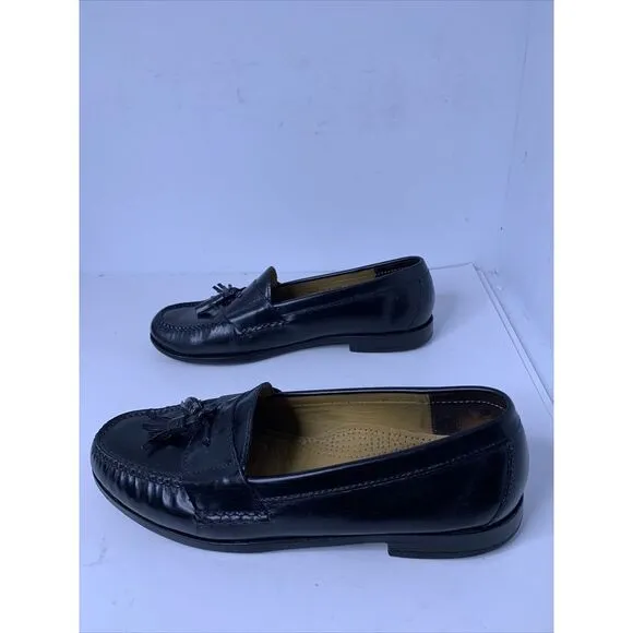 Cole Haan # 03506 Men's 10.5 D Black Shiny Leather Pinch Tassel Loafers Shoes