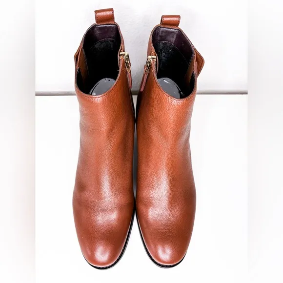 COLE HAAN Addie‎ Brown Boots Almond Toe Block Heel Leather Booties 9 B