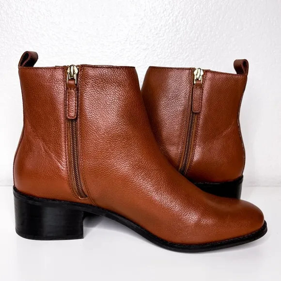 COLE HAAN Addie‎ Brown Boots Almond Toe Block Heel Leather Booties 9 B