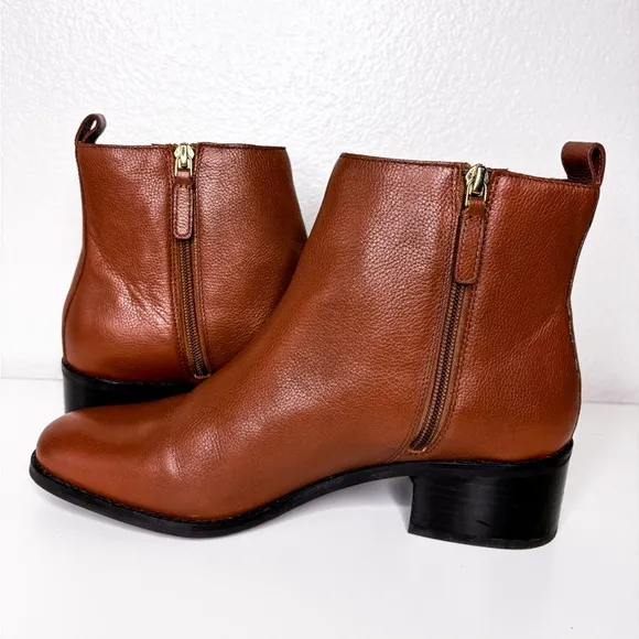 COLE HAAN Addie‎ Brown Boots Almond Toe Block Heel Leather Booties 9 B