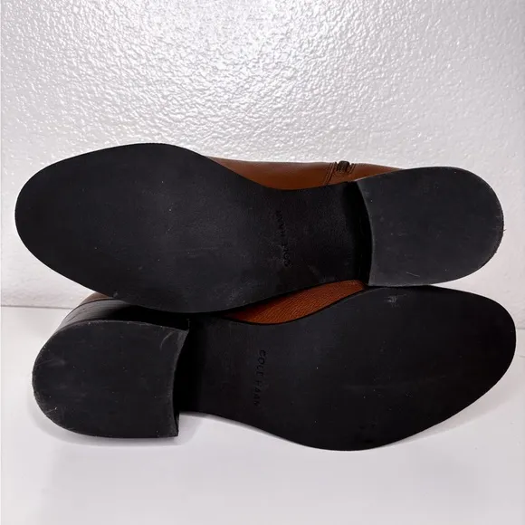 COLE HAAN Addie‎ Brown Boots Almond Toe Block Heel Leather Booties 9 B