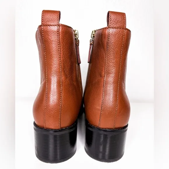COLE HAAN Addie‎ Brown Boots Almond Toe Block Heel Leather Booties 9 B