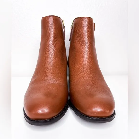 COLE HAAN Addie‎ Brown Boots Almond Toe Block Heel Leather Booties 9 B