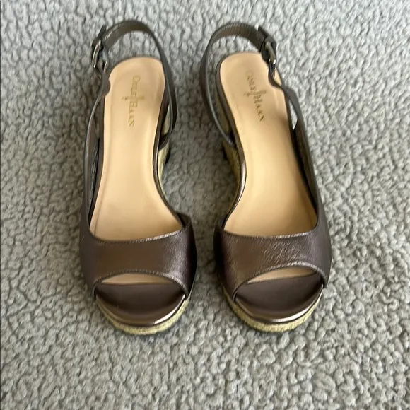 Cole Haan Adelaide Black Leather Open Toe Espadrille Wedge Sandal NikeAir