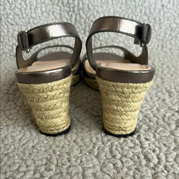 Cole Haan Adelaide Black Leather Open Toe Espadrille Wedge Sandal NikeAir