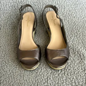 Cole Haan Adelaide Black Leather Open Toe Espadrille Wedge Sandal NikeAir