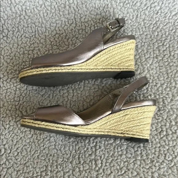 Cole Haan Adelaide Black Leather Open Toe Espadrille Wedge Sandal NikeAir