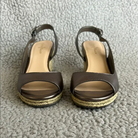 Cole Haan Adelaide Black Leather Open Toe Espadrille Wedge Sandal NikeAir