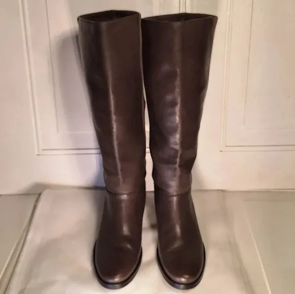 Cole Haan Adler Grey Riding Boot Leather/Suede With Gold Accent Buckle 6 1/2