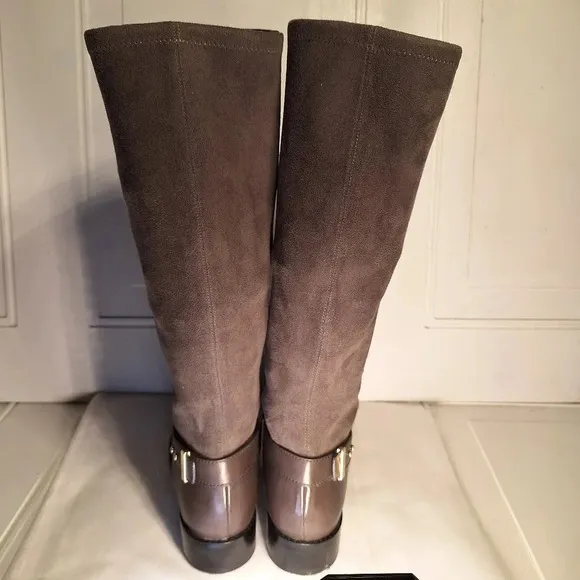 Cole Haan Adler Grey Riding Boot Leather/Suede With Gold Accent Buckle 6 1/2
