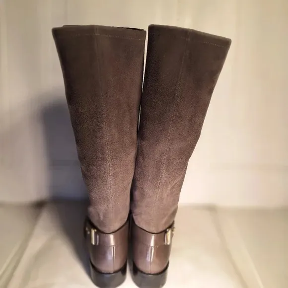 Cole Haan Adler Grey Riding Boot Leather/Suede With Gold Accent Buckle 6 1/2