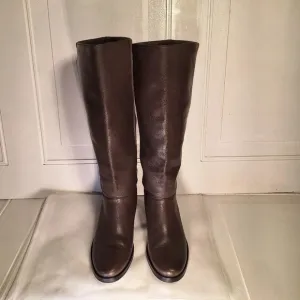 Cole Haan Adler Grey Riding Boot Leather/Suede With Gold Accent Buckle 6 1/2