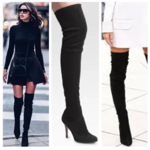 Cole Haan Air Talia Black Stretch Suede Over the Knee thigh high Heeled Boots 8