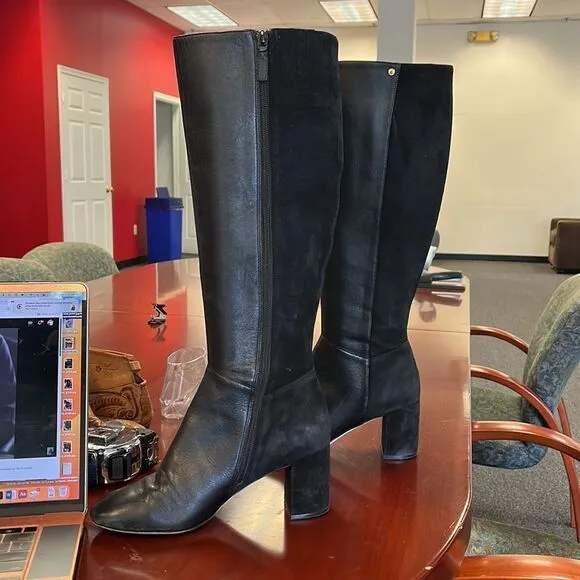 Cole Haan Black Leather Back Stretch Boots sz 8