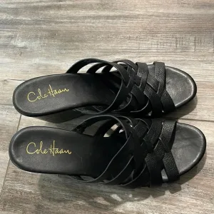 Cole Haan Black Leather Wedge Sandals