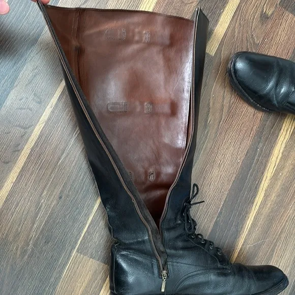 Cole Haan Black Leather Zip, Buckle &amp; Lace 17” Tall Knee-High Riding Boots Sz 9