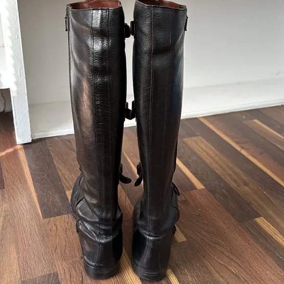 Cole Haan Black Leather Zip, Buckle &amp; Lace 17” Tall Knee-High Riding Boots Sz 9