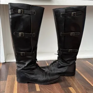 Cole Haan Black Leather Zip, Buckle &amp; Lace 17” Tall Knee-High Riding Boots Sz 9