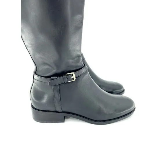 Cole Haan Genevieve Woven Black Leather Cuff Riding Boots SZ 6 New $450