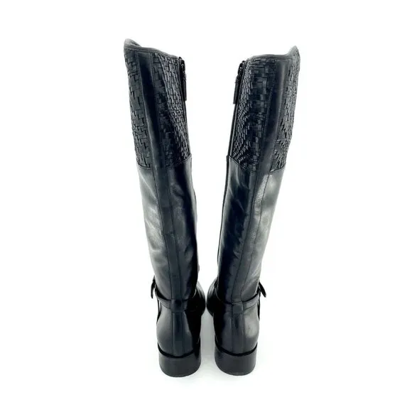 Cole Haan Genevieve Woven Black Leather Cuff Riding Boots SZ 6 New $450