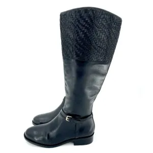 Cole Haan Genevieve Woven Black Leather Cuff Riding Boots SZ 6 New $450