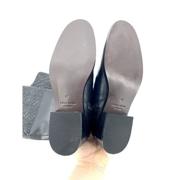 Cole Haan Genevieve Woven Black Leather Cuff Riding Boots SZ 6 New $450