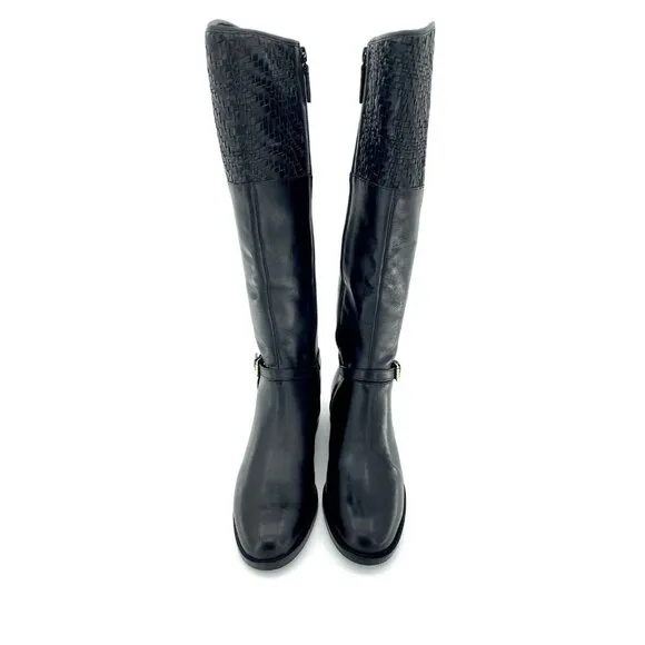 Cole Haan Genevieve Woven Black Leather Cuff Riding Boots SZ 6 New $450