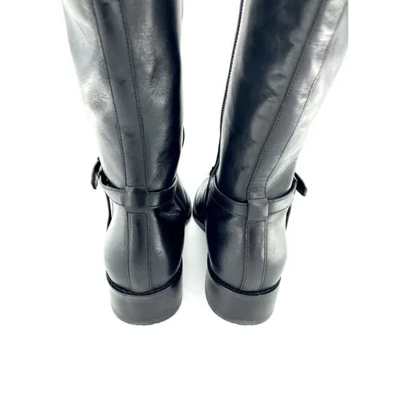 Cole Haan Genevieve Woven Black Leather Cuff Riding Boots SZ 6 New $450