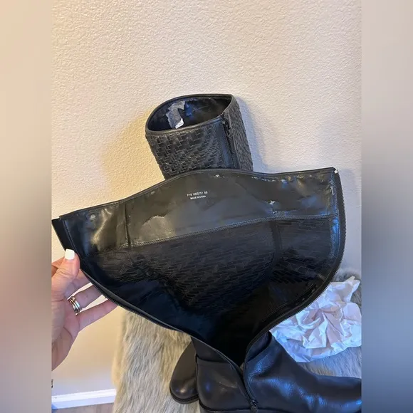 Cole Haan Genevieve Woven Black Leather Cuff Riding Boots SZ 8B