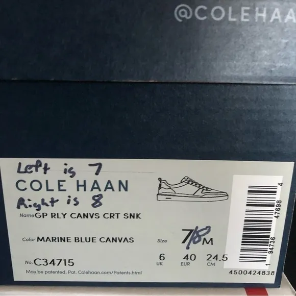 Cole haan Grandpro Rally Canvas Court Sneakers Lace Up Marine Blue Mismatch size