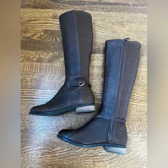 COLE HAAN Isabell Stretch Boots Brown Leather Tall Riding Boot Equestrian 6.5