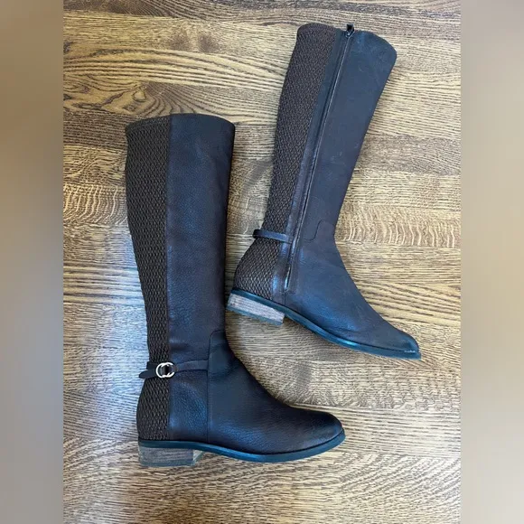 COLE HAAN Isabell Stretch Boots Brown Leather Tall Riding Boot Equestrian 6.5
