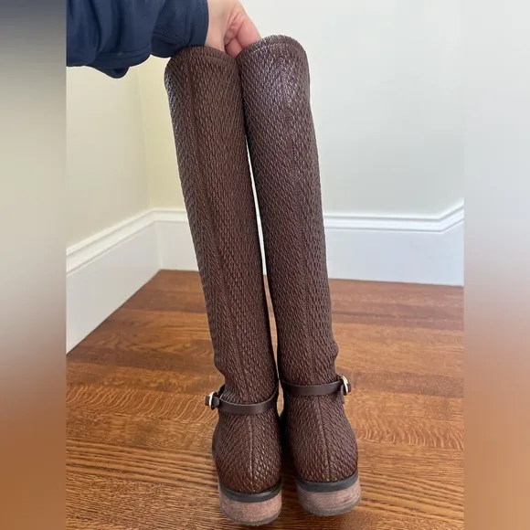 COLE HAAN Isabell Stretch Boots Brown Leather Tall Riding Boot Equestrian 6.5