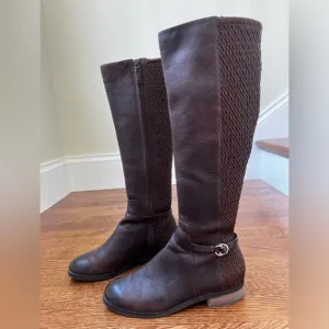 COLE HAAN Isabell Stretch Boots Brown Leather Tall Riding Boot Equestrian 6.5