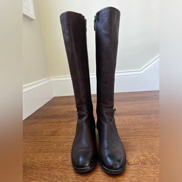 COLE HAAN Isabell Stretch Boots Brown Leather Tall Riding Boot Equestrian 6.5