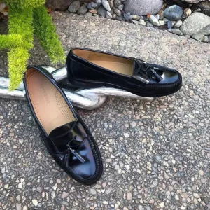 Cole Haan Men's Black Leather Pinch Tassel Slip on Dress Loafers