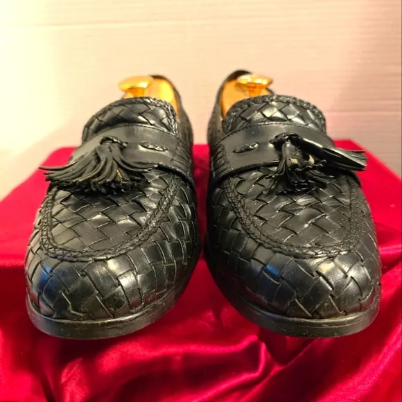 COLE HAAN MEN'S WOVEN BLACK TASSELS LOAFERS CALFSKIN SIZE 10M