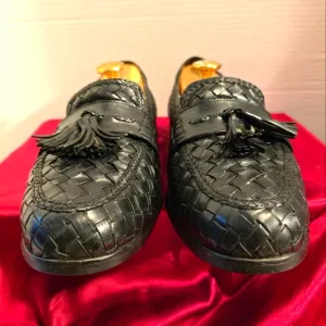 COLE HAAN MEN'S WOVEN BLACK TASSELS LOAFERS CALFSKIN SIZE 10M