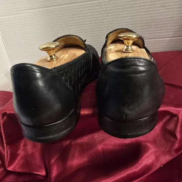 COLE HAAN MEN'S WOVEN BLACK TASSELS LOAFERS CALFSKIN SIZE 10M